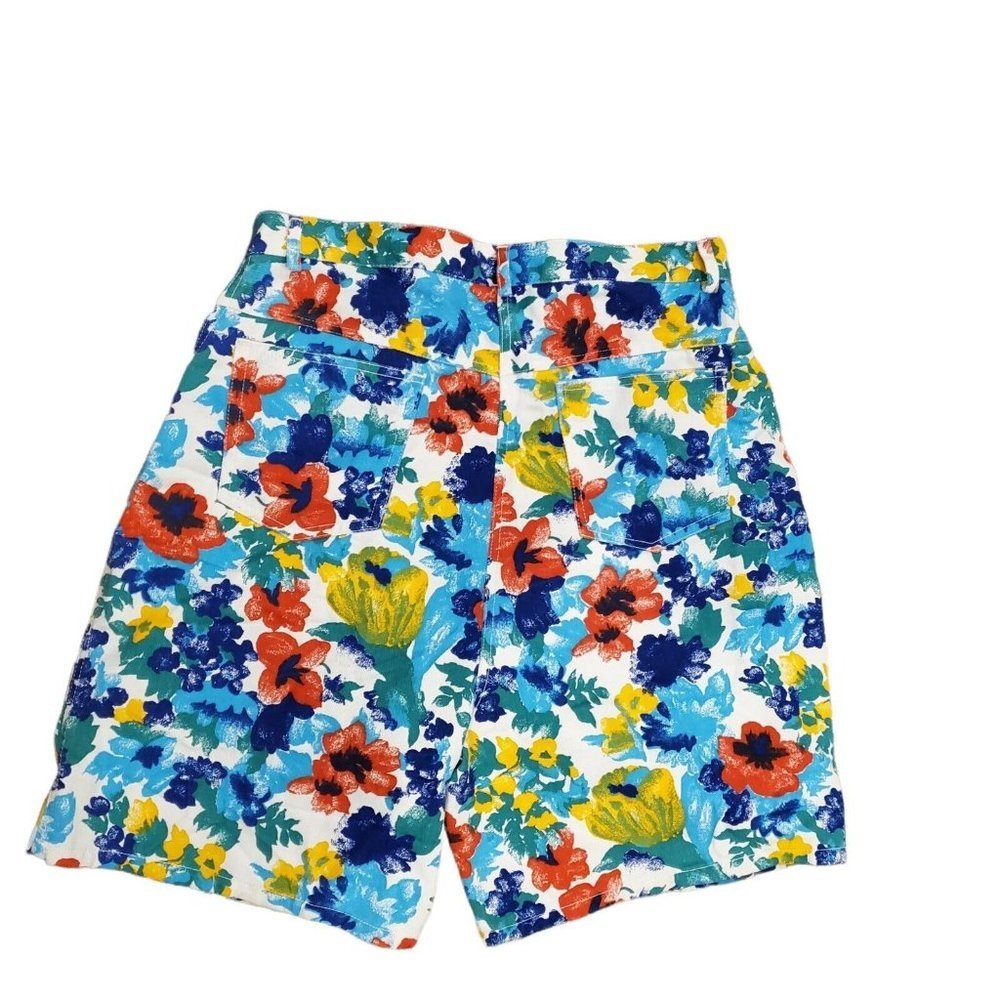 Vintage 90s Womens Size 14 Floral Denim Baggy Mom Shorts 7" Inseam - Picture 3 of 6